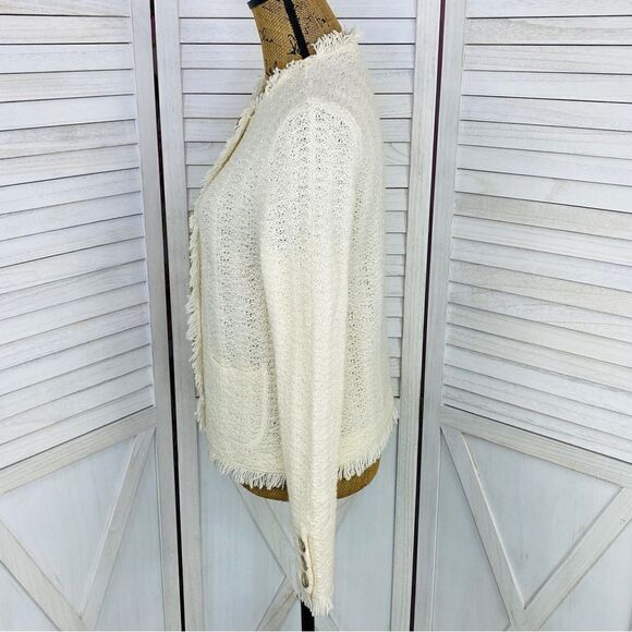 Talbots Boucle Alpaca Wool Fringe Hem Sweater Jacket Cream Button Front PS - Picture 2 of 13